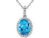 2.70 Carat (ctw) Oval Blue Topaz Halo Pendant Necklace in 14K White Gold With Diamonds and Chain